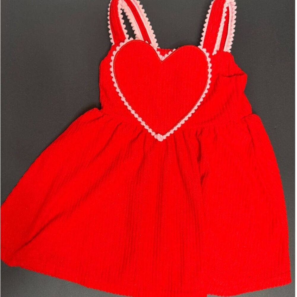 Baby Starters Red Heart Sleeveless Dress 18M Summer Cotton Blend EUC